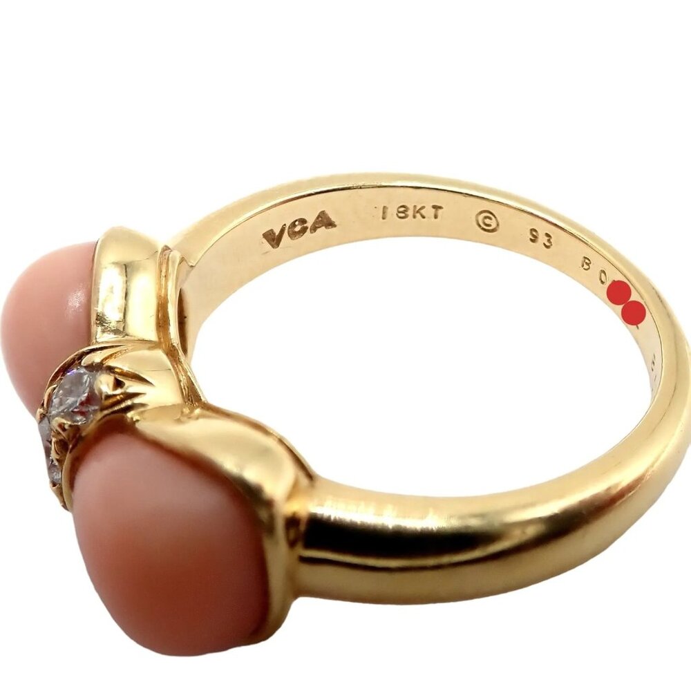 Rare! Authentic Van Cleef & Arpels 18k Yellow Gold Coral Diamond Bow Ring sz 5 - Picture 7 of 9